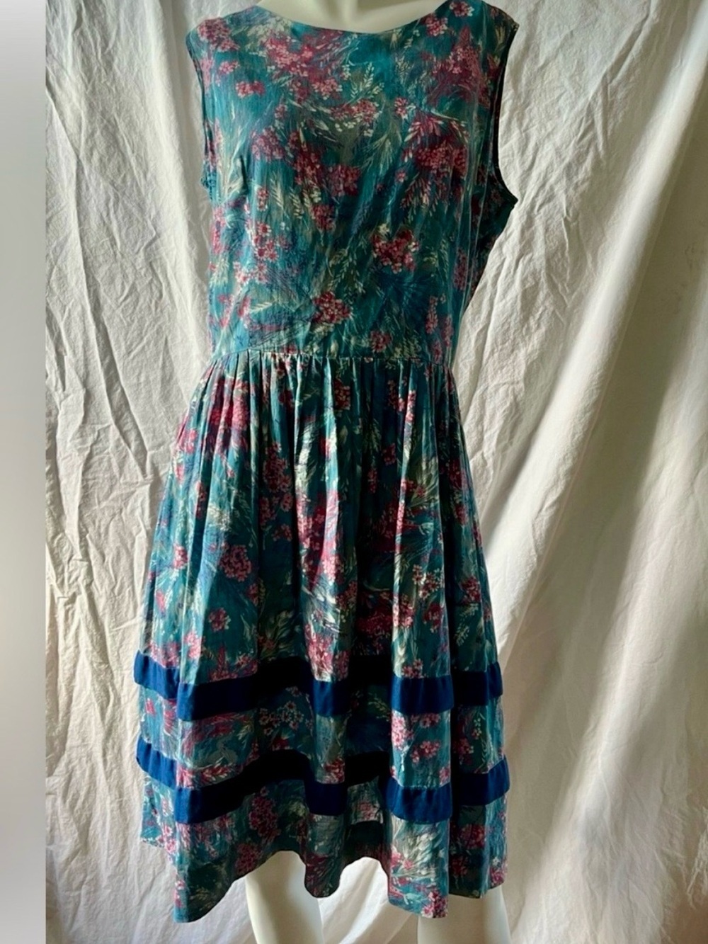 Vintage Cotton Floral Midi Dress with ILGW Union Tag